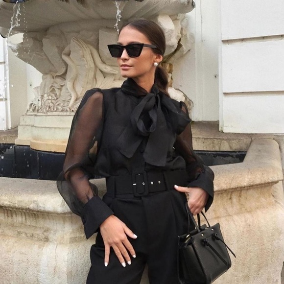 zara sheer black blouse